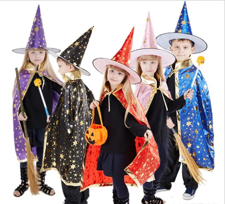 2020 थोक प्यारा बरसती चुड़ैल हेलोवीन कॉस्टयूम बच्चों चुड़ैल टोपी टीवी मूवी पोशाक