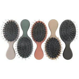 Customized Logo Travel Size Cheap Baby Ultra-Sof Boar Bristles Hair Straightener Brush Mini Plastic Handle Detangling Brush