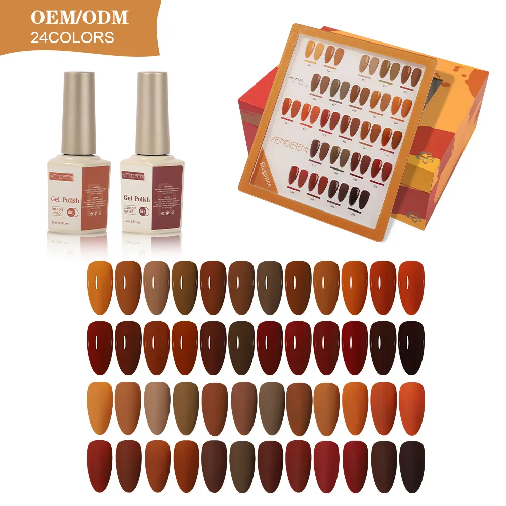 Vendeeni 24 Colors Set Brown Autumn Kit Fall Custom Nail Polish OEM/ODM Gel Nail Polish Non Toxic Color Gel Polish Set