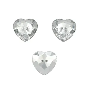 Toptan düğme dekoratif şeffaf elmas akrilik kristal kanepe cam kalp şeklinde düğmeler