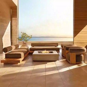 Sofá de teca nórdico para exteriores en forma de L, conjunto de sofás de jardín impermeables de aleación de aluminio, diseño minimalista, muebles modernos para balcón y patio. - Product Image 3