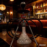 Nouvel ensemble de chicha haut de gamme moderne et durable en alliage d'aluminium noir à 2 tuyaux