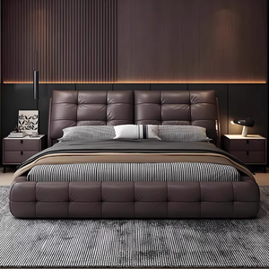 Lit double en cuir véritable Cloud <span class=keywords><strong>pour</strong></span> chambre principale, nouveau modèle 2026, style italien <span class=keywords><strong>de</strong></span> luxe léger, avec rangement éclairé et rembourrage doux - Product Image 4