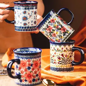 Tazza da caffè in ceramica fiore dipinto a mano da 400ml di boemia tazza da tè profumata ad alta capacità per uso domestico creativo europeo