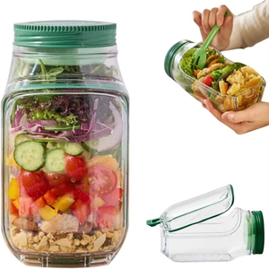 ชามสลัดพลาสติกแบบพกพาภาชนะอเนกประสงค์พร้อมภาชนะกันรั่วใช้ซ้ำได้นำกลับมาใช้ใหม่ได้ชามสลัดผักสดเตรียมอาหาร - Product Image 1