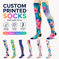 Chaussettes longues personnalisées imprimées au-dessus du genou OEM ODM, colorées, à motifs intégraux, douces, respirantes, faible MOQ, fournisseur d'usine