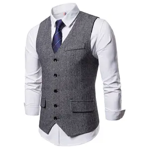 Herringbone Button Men's Slim Trim Fit Tuxedos Suits Vest