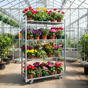 Carrito de Exhibición de Flores para Vivero Danés, Carrito Móvil Plegable con Ruedas para Plantas de Vivero - Product Image 1