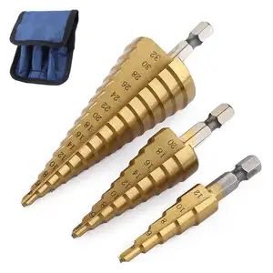 HSS4241Titanium Bit Quick Change Hex Shank with Single Flute Wood Metal Step Drill Bits Pagoda Drill Bit Set