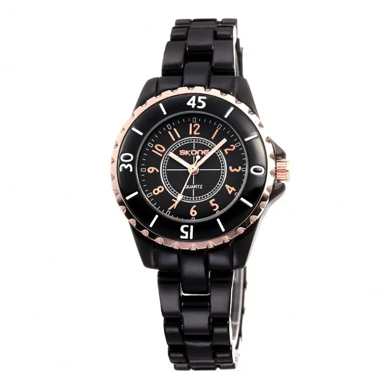 SKONE 7241 trending black girl quartz watch hot sale ceramic band Waterproof big numbers Simple outdoor wrist watch