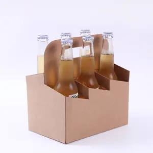 Custom Corrugated Six Pack Beer Box Foldable Cardboard Box Carrier 6 Bottle Box With Handle