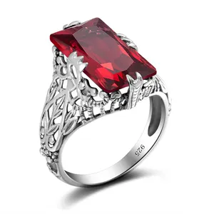 Cincin Batu Permata Sterling 925 Antik, Perhiasan Wanita Edwardian Bunga Rubi, Cincin Pernikahan