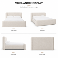 Lit plateforme cylindrique moderne de luxe en tissu bouclé crème avec tête de lit et pied de lit pour projets hôteliers et villas