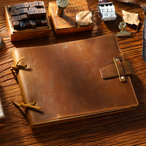 สมุดวาดภาพหนังแท้ สไตล์เรโทร สมุดบันทึกงานศิลปะ ทำมือ คุณภาพพรีเมียม สมุดบันทึกวินเทจ พร้อมช่องใส่การ์ด สมุดบันทึกประจำวัน ของขวัญ - Product Image 5