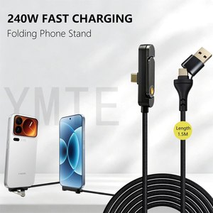 Nouveau support de téléphone avec câble USB <span class=keywords><strong>30</strong></span> <span class=keywords><strong>broches</strong></span> à tête coudée double C, conception tressée, 240W, support pliable - Product Image 4