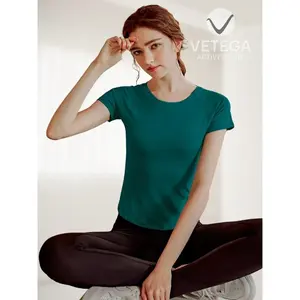 For <b>Women's</b> Breathable Quick-Dry Sporty Sport T-Shirt Short Sleeve Neck Slim Fit Blue <b>Green</b> Water Athletic Top Spring/Summer - Product Image 5