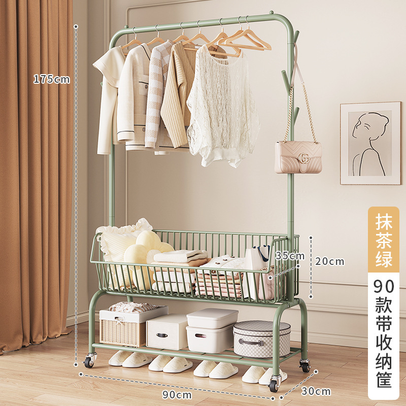 90 Matcha Green 1 Storage Basket Clothes Rack