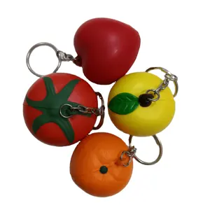 Custom Logo PU Apple Stress Reliever Keychain Anti Stress Orange Key Ring Tomato Stress Ball Keychain