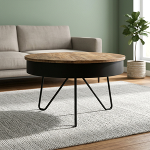 Antique Design Solid Mango Wood & <b>Iron</b> Metal Accent Coffee <b>Table</b> with Storage Industrial Vintage Style for Home Living Room Hall - Product Image 3
