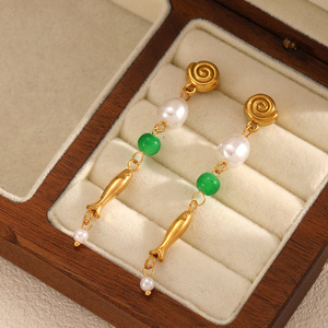 ต่างหูโลหะผสมสังกะสีสีเขียวมุกดีไซน์รูปปลาเครื่องประดับสำหรับงานปาร์ตี้ TE60433 - Product Image 2