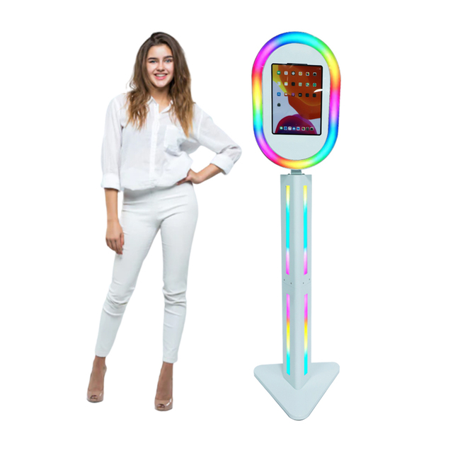 Modern Portable Selfie iPad Photo Booth Machine Kiosk with Ring Light SLR & Smartphones Compatible Camera Ready Travel Case