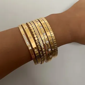 2024 Vintage Edelstahl Nordstern Zirkon-Manschette Armreif wasserdicht 18K Gold vergoldet Mode Damen Schmuck Armband Femme