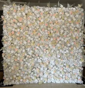 QSLH-Fondo de pared de flores artificiales, telón 3d decorativo, a prueba de agua, para escenario de boda, Ti248