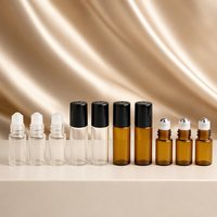 Flacons roll-on en verre ambré vides et rechargeables de 1 ml, 2 ml, 3 ml, 5 ml pour huiles essentielles, avec bille en métal ou en verre