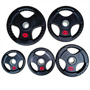 Disques de musculation en caoutchouc à triple grip, plaques de poids en caoutchouc pour haltères, idéales pour la musculation - Meilleures ventes - Product Image 1