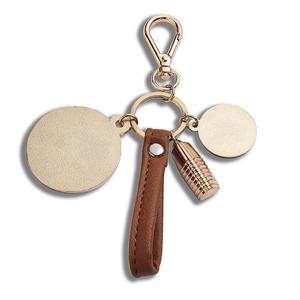 Keychain <b>Maker</b> Sublimation Gold Metal Round Leather <b>Pom</b> <b>Pom</b> Key Chain With Embossed Logo - Product Image 4