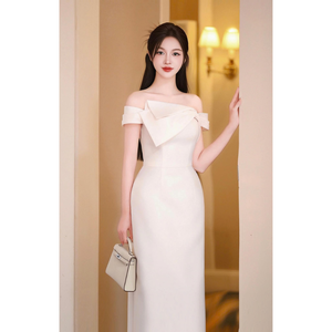 Levana Robe féminine crème légère à épaules dénudées pour femme | Robe mi-longue élégante | Fête, soirée ou tenue quotidienne - Product Image 4