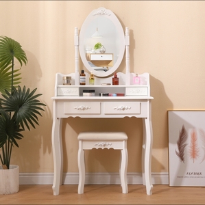 Modern Luxury White Solid Wood Vanity Dresser with Standing Mirror Durable Home Bedroom <strong>Dressing</strong> <strong>Table</strong> <strong>Storage</strong> - Product Image 1