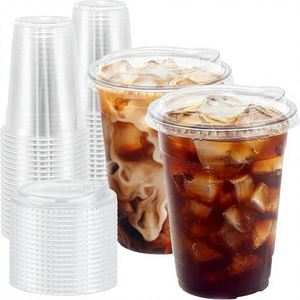 Paquete de 1000 Vasos de Plástico Transparente de 16 oz con Tapas Antiderrames, Desechables, sin Pajita, para Café Helado y Smoothies |   Oficina de Partidos - Product Image 1