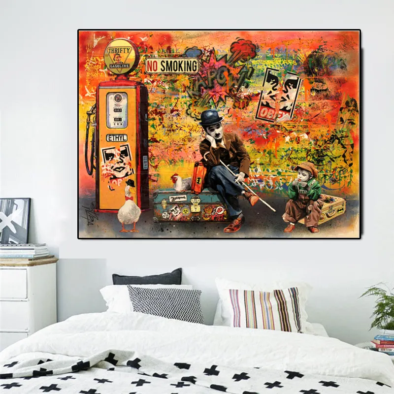 Pintura de arte em grafite moderna, pintura abstrata retrato com impressão para sala de estar quadros decoração de casa pintura a óleo