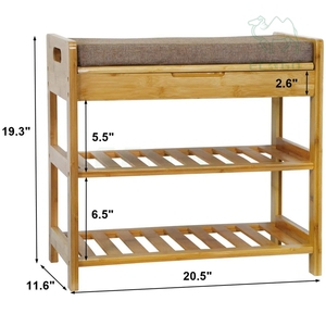 ชั้นวางรองเท้าไม้ไผ่ธรรมชาติ3ชั้นชั้นชั้นจัดเก็บรองเท้าที่ดีพร้อมเบาะชั้นวางสไตล์สบายและยืนสำหรับห้องโถงห้องนอน - Product Image 4