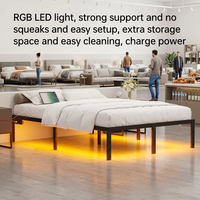 Meilleure Vente - Cadre de Lit en Métal avec Support Robuste, Recharge USB, Lumière LED RGB, Design Double Lit, Taille King