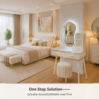 Table de toilette avec miroir LED et éclairage, bureau de maquillage avec tiroirs, table de maquillage moderne blanche pour chambre à coucher, salle de maquillage