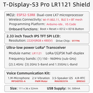 Lilygo T-Display-S3 Pro บอร์ดพัฒนา ESP32-S3 LR1121 2.33 ''จอสัมผัส LCD LR1121โมดูล Lora พลังงานต่ำเป็นพิเศษ Mirc + มอเตอร์ + RTC - Product Image 6