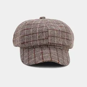 Wholesale Hot Sale Fashion Women Hat Berets 8 Panels Newsboy Cap Plaid Design Beret Hat For Women