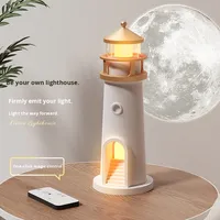Lampe de chevet Phare Lumière de lune avec corps en ABS, détection de présence humaine, haut-parleur, ornement de bureau, lampe de table LED à projection