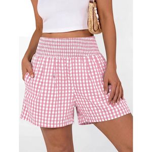 FOXA Women High Waisted <b>Gingham</b> Shorts 100% Cotton Breathable With Pockets Casual Daily Wear - Product Image 2