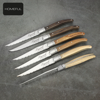 Venta caliente Laguiole Steak Knife 4,5 pulgadas Nogal Rose Oak Wood Mixed Handle Metal Steak Knife Diversas opciones de mango de madera