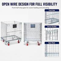 Cage de rangement robuste avec roulettes, conteneur en treillis métallique pliable, caisse mobile empilable pour poste de travail d'usine