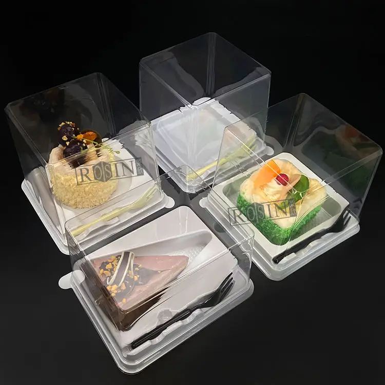 קופסת עוגה חד פעמית מפלסטיק 2 3 אינץ' קופסת קינוחים מוס קופסת אריזה שקופה לעוגה עם מזלג פלסטיק