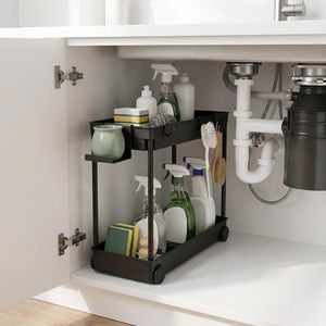 Verbopan Floor Standing <b>Kitchen</b> Display Stand Sink Spice <b>Storage</b> Organizer Racks Shelves PP Plastic Double Tier Eco-Friendly - Product Image 3