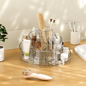 Yimijia Cosmetic Storage Box Rotating Desktop Organizer Transparent Pet Makeup Holder Bathroom Vanity Storage 4 In 1 - Product Image 1
