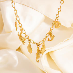 Collar de Acero Inoxidable Serie Océano, Chapado en Oro de 18K, con Colgante de Concha de Caballito de Mar, Cadena para Clavícula, Joyería de Playa para Verano - Product Image 3