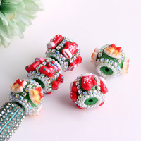 Perles en argile faites à la main pour Noël, décorées de strass et de perles, à trou droit, perles lâches pour DIY, stylos perlés, chaînes de téléphone, porte-clés, breloques de sac