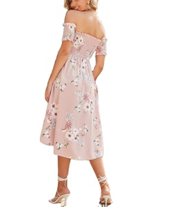 New Arrival Fashion Clothing Design Floral <strong>Dress</strong> Printed Wholesale Summer <strong>off</strong> <strong>Shoulder</strong> Shirred Bodice Boho Midi <strong>Dress</strong> Women - Product Image 2