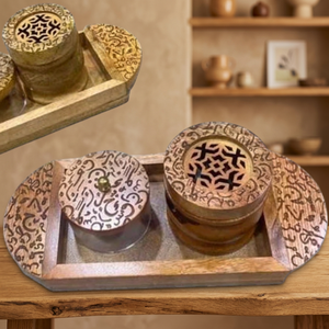 Wooden Incense burner <b>Set</b> Madkhan Bakhoor Burner Wood Tray & Box for Ramdan Gift by United Trade World - Product Image 4